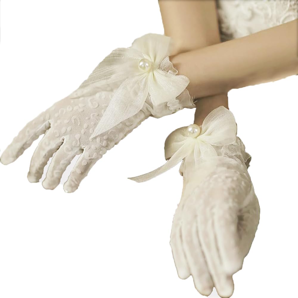 PALAY Wedding Gloves for Bride White Lace Gloves for Women Hand Gloves for Girls White Net Gloves, Elegant Bridal Tulle Gloves Flower Banquet Bowknot Pearl Cuffs White Bridal Wedding Diwali Halloween PALAY Wedding Gloves for Bride White Lace Gloves for Women Hand Gloves for Girls White Net Gloves, Elegant Bridal Tulle Gloves Flower Banquet Bowknot Pearl Cuffs White Bridal Wedding Diwali Halloween
